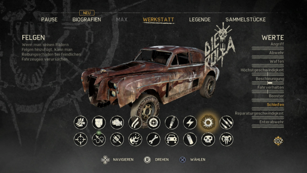 Das Auto wird im Spielverlauf mit neuem und besserem Zubeh&ouml;r ausgestattet. (Screenshot: Golem.de)